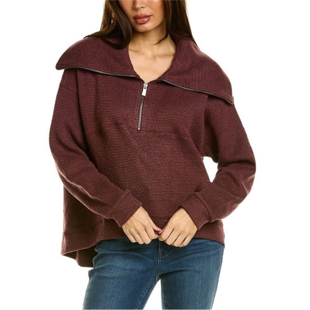 NEW Sweaty Betty Restful Bouclé Half Zip Pullover Wine Red Knit Sweater